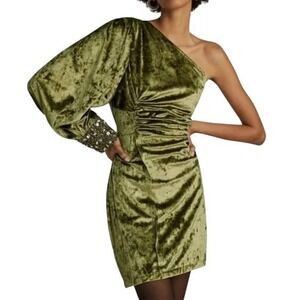 NWT Anthropologie Nirmooha One-Shoulder Velvet Mini Dress Sz 10 Forest Fairycore